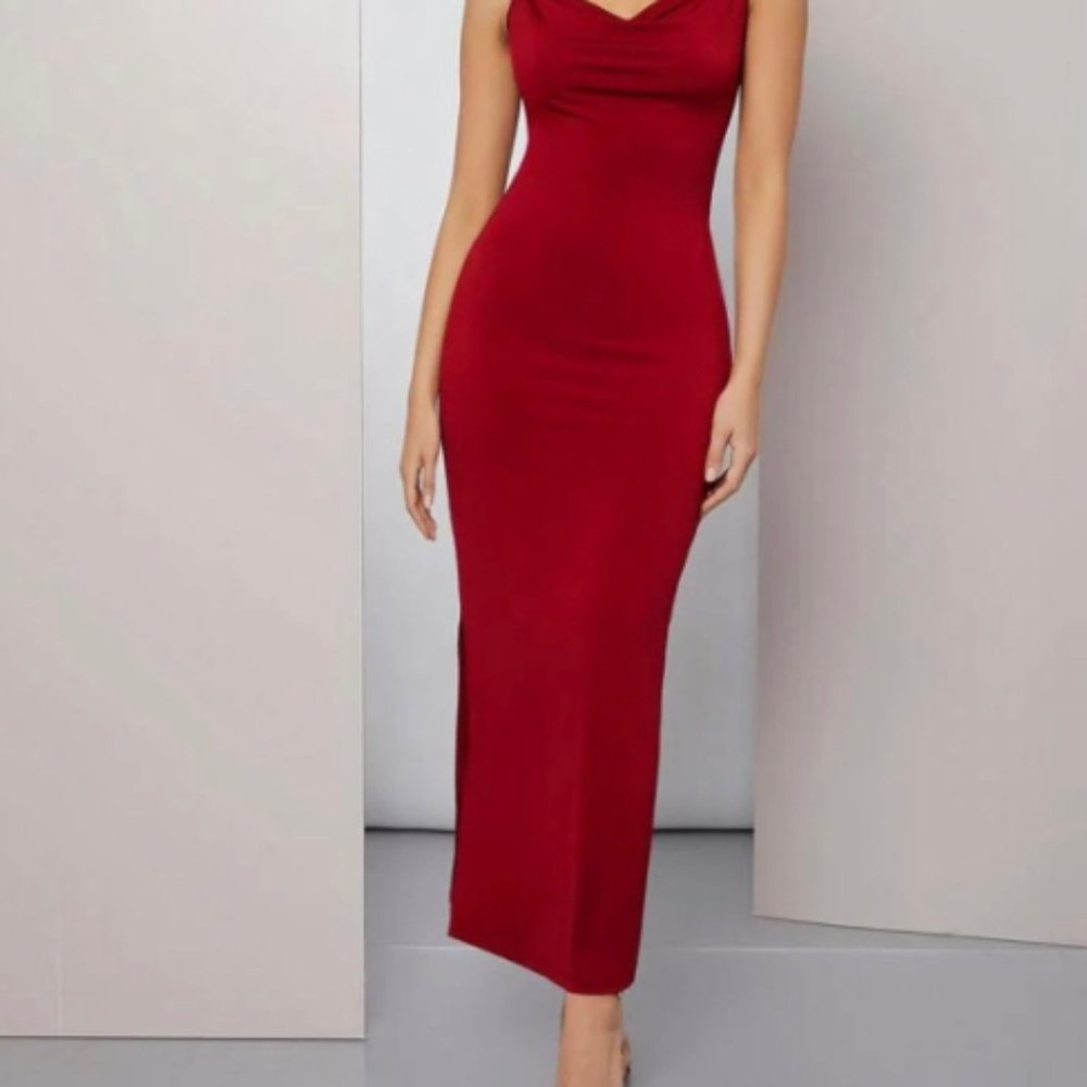 Cowl Neck Solid Cami Prom Dress XL